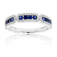 Small Blue Sapphire & Diamond Halos Ring - Park City Jewelers