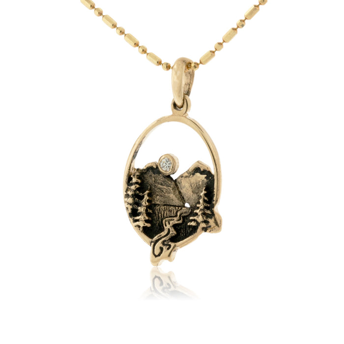 Small Oval Mountain Scene with Tree & River Pendant - Park City Jewelers