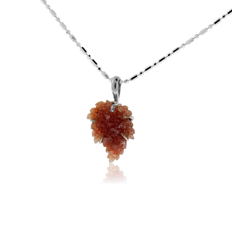 Small Red Orange Druzy Leaf Pendant - Park City Jewelers