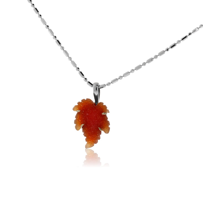 Small Red Orange Druzy Leaf Pendant - Park City Jewelers
