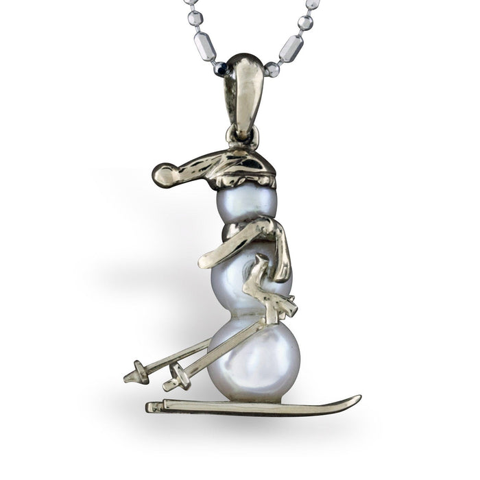 Small Skier Pearl Snowman Necklace - Park City Jewelers