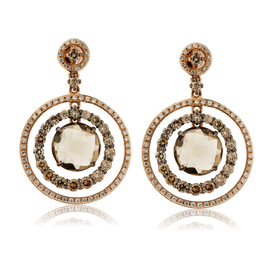 Smokey Quartz and Diamond Double Circle Halo Earrings - Park City Jewelers