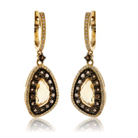 Smokey Quartz, Citrine and Diamond Halo Dangle Earrings - Park City Jewelers