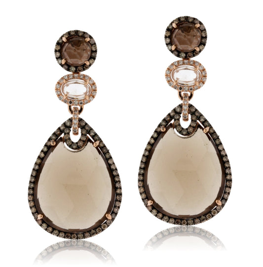Smokey Quartz, Mocha Diamond & Diamond Dangle Earrings - Park City Jewelers