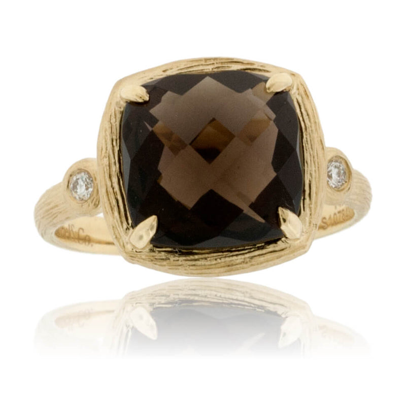 Smoky Quartz in Textured Yellow Gold Ring - Park City Jewelers