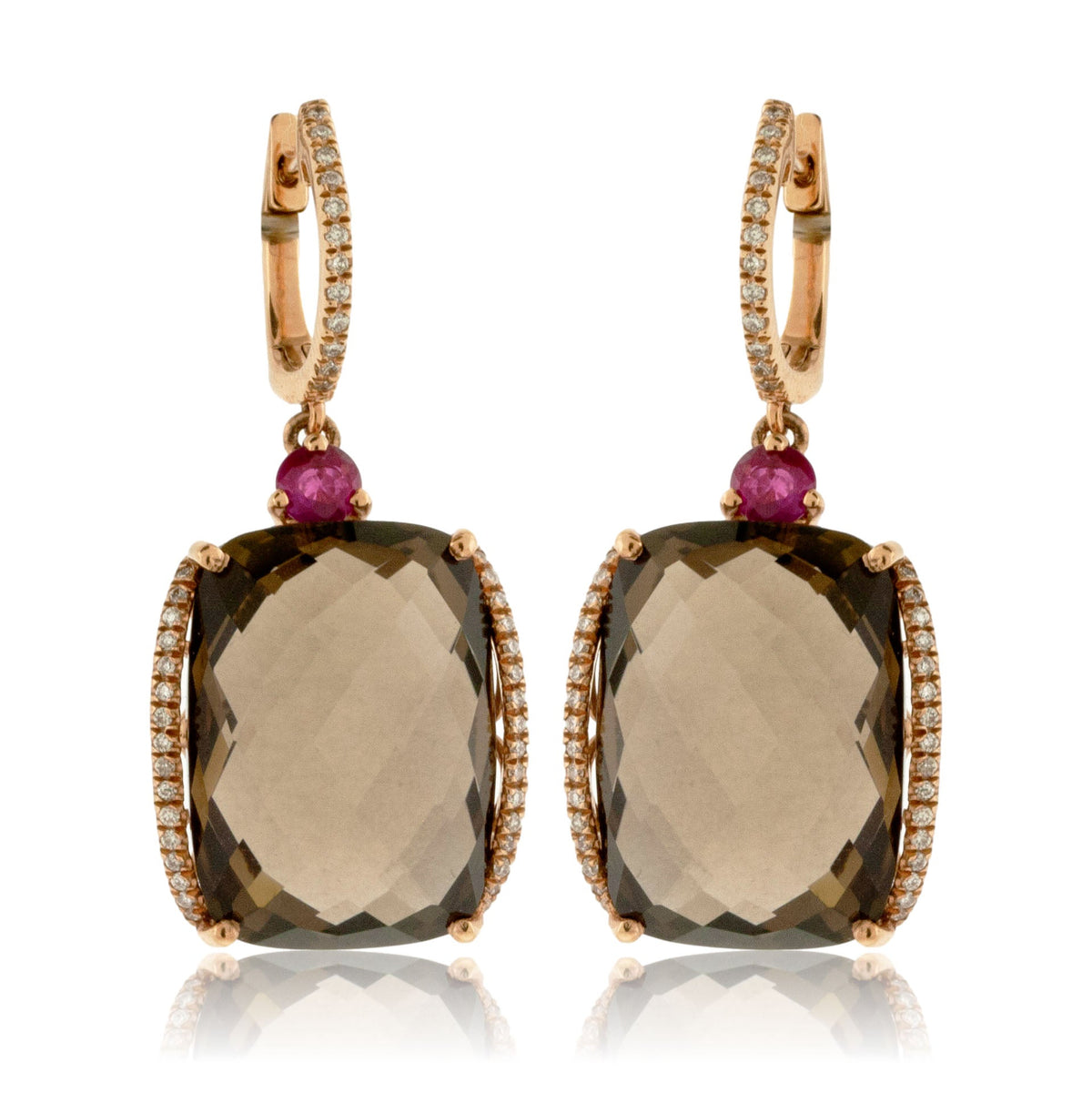 Smoky Quartz, Ruby & Diamond Dangle Earrings - Park City Jewelers