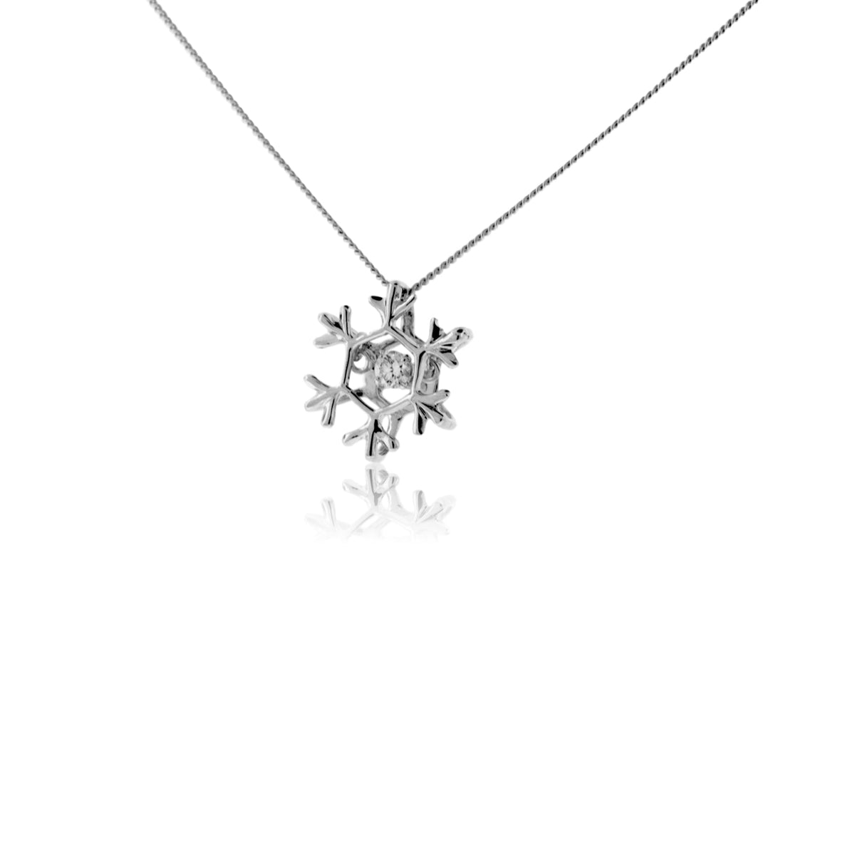 Solitaire Dancing Diamond Snowflake Pendant w/ Chain - Park City Jewelers