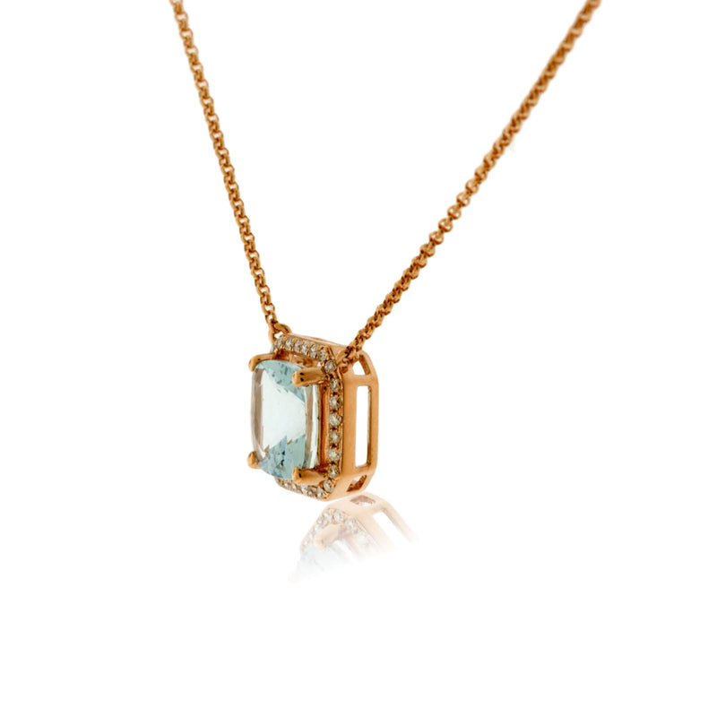 Square Aquamarine & Diamond Halo Style Pendant - Park City Jewelers