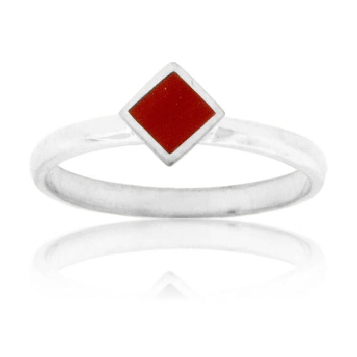 Square On Point Coral Inlay Ring - Park City Jewelers