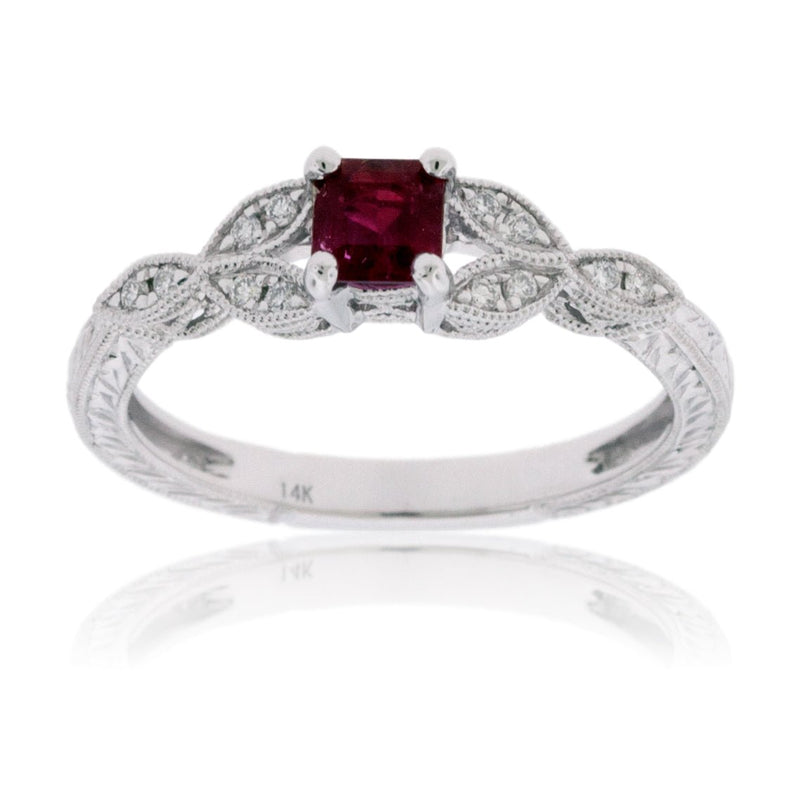 Square Red Emerald with Diamond Vintage Style Ring - Park City Jewelers