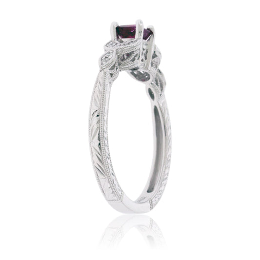 Square Red Emerald with Diamond Vintage Style Ring - Park City Jewelers