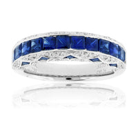 Square Sapphire & Diamond Lined Vintage Inspired Band - Park City Jewelers
