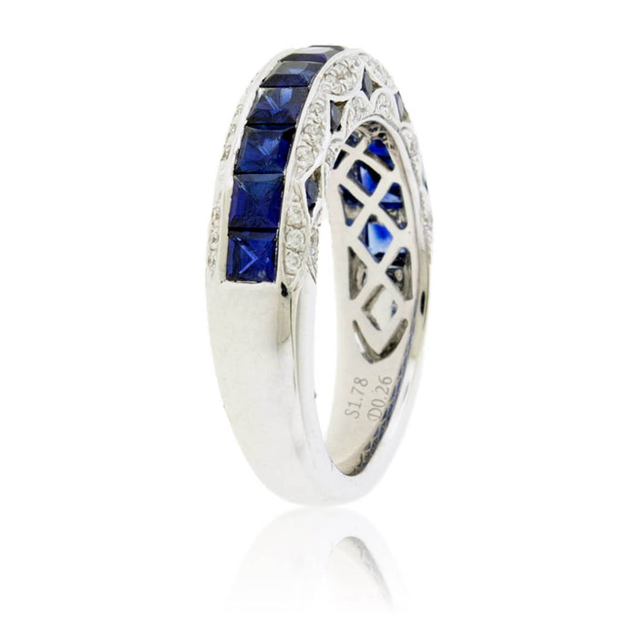 Square Sapphire & Diamond Lined Vintage Inspired Band - Park City Jewelers