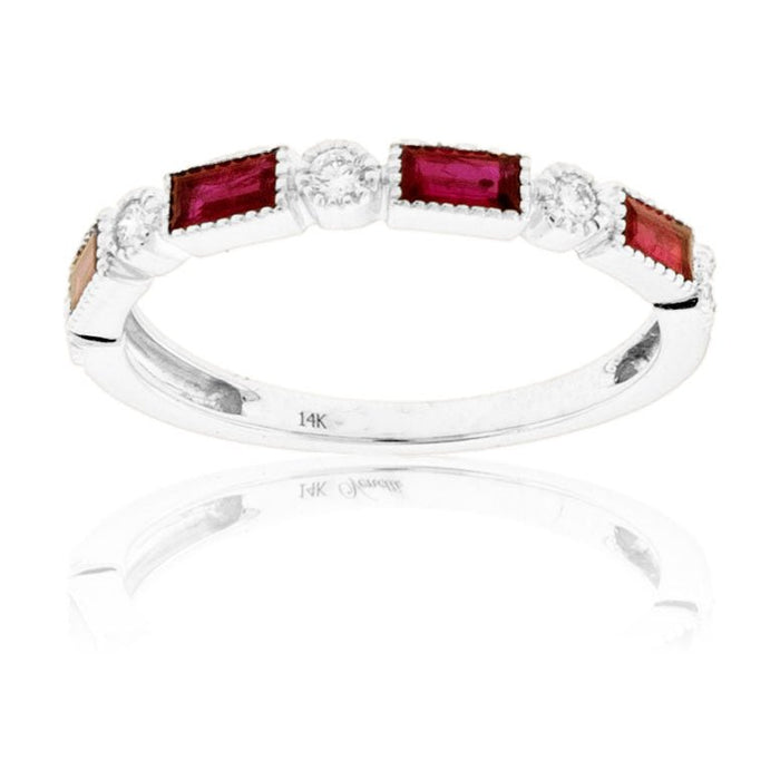 Stackable Baguette Ruby and Round Diamond Band - Park City Jewelers