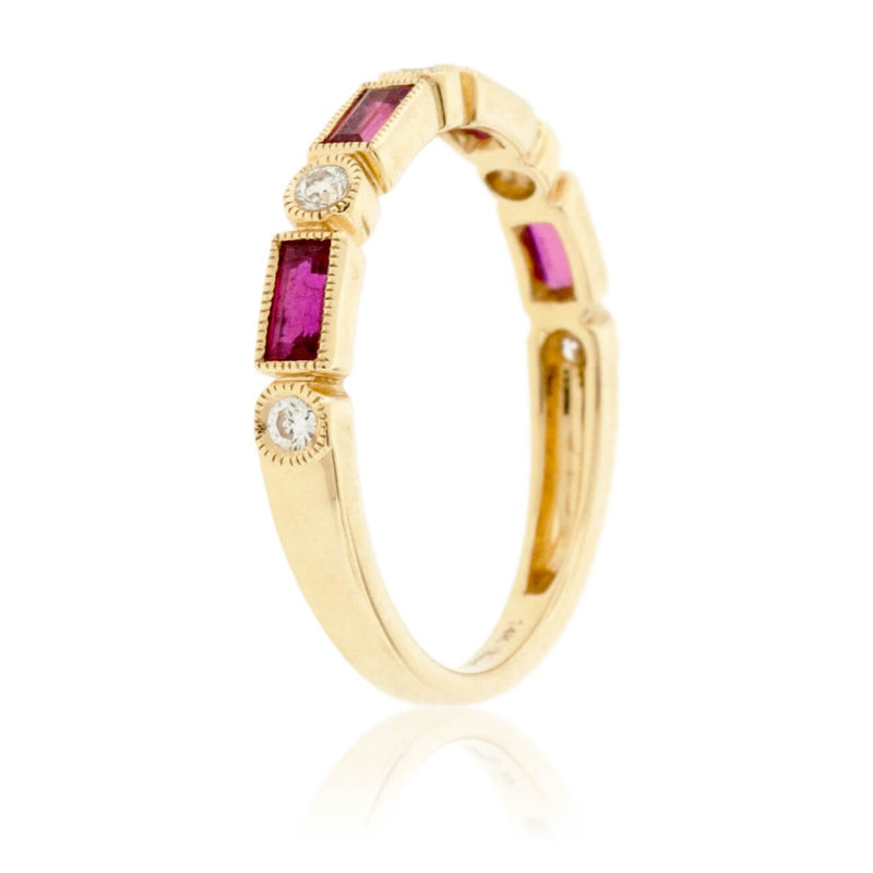 Stackable Baguette Ruby and Round Diamond Band - Park City Jewelers