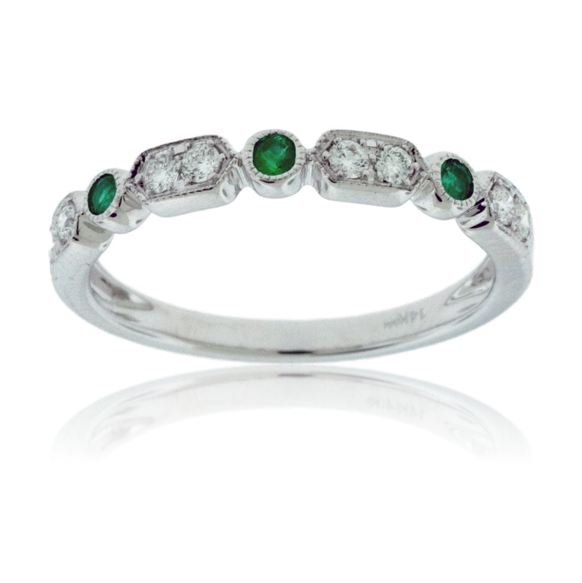 Stackable Emerald and Round Diamond Band - Park City Jewelers