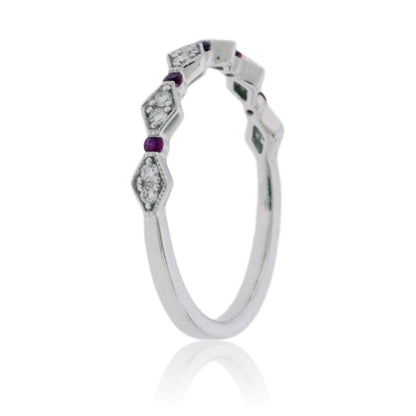 Stackable Milgrain Style Diamond and Ruby Band - Park City Jewelers