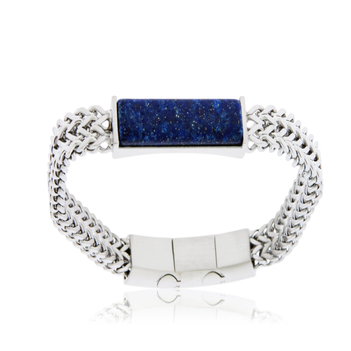 Stainless Steel Double Franco Chain with Lapis Stone Bracelet - Park City Jewelers