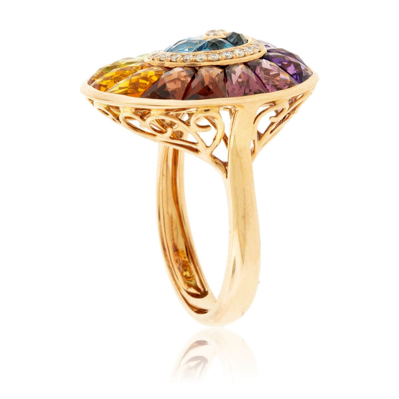 Step Cut Mixed Gemstone Ammonite Shape Rainbow Ring - Park City Jewelers