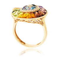 Step Cut Mixed Gemstone Ammonite Shape Rainbow Ring - Park City Jewelers