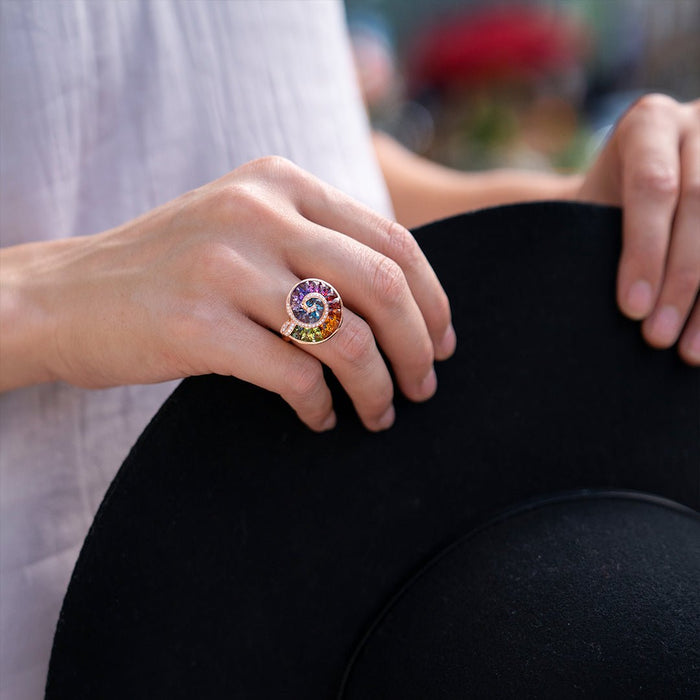 Step Cut Mixed Gemstone Ammonite Shape Rainbow Ring - Park City Jewelers