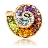 Step Cut Mixed Gemstone Ammonite Shape Rainbow Ring - Park City Jewelers