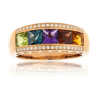Step Cut Mixed Gemstone & Diamond Accented Rainbow Ring - Park City Jewelers