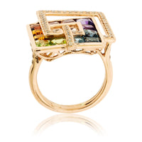 Step Cut Mixed Gemstone Rainbow Double Square Ring - Park City Jewelers