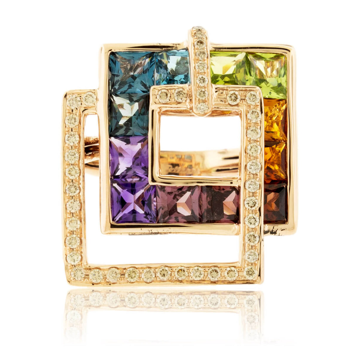 Step Cut Mixed Gemstone Rainbow Double Square Ring - Park City Jewelers