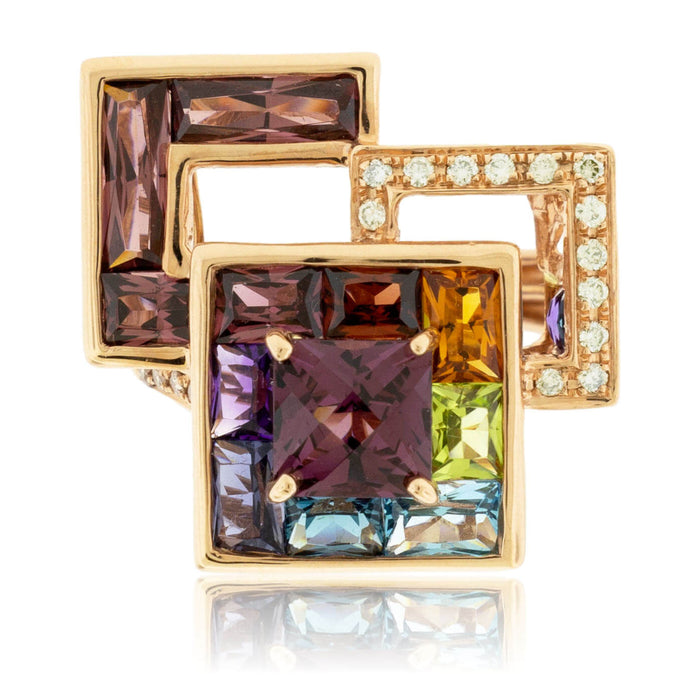 Step Cut Mixed Gemstone Rainbow Triple Square Ring - Park City Jewelers