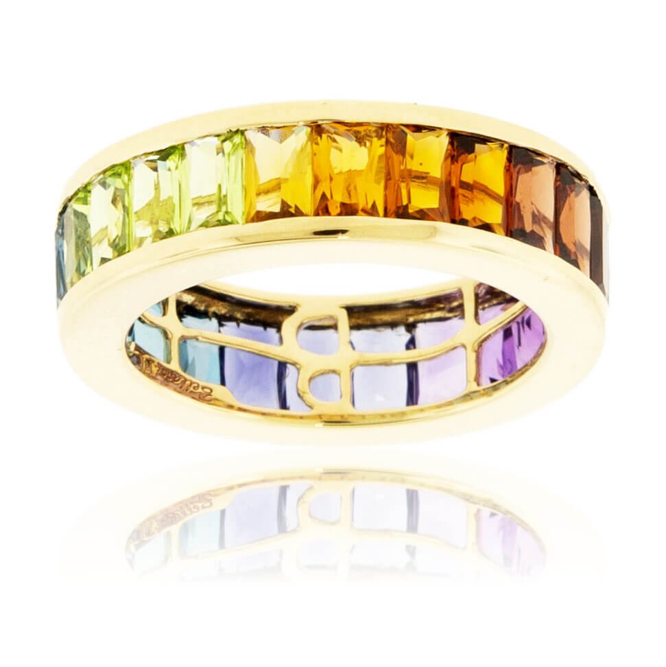Step Cut Mixed Gemstone Wide Rainbow Ring - Park City Jewelers