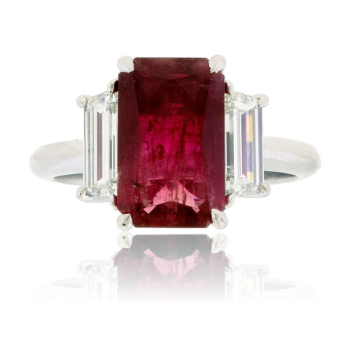 Step-Cut Red Emerald and Diamond Accented Ring - Park City Jewelers