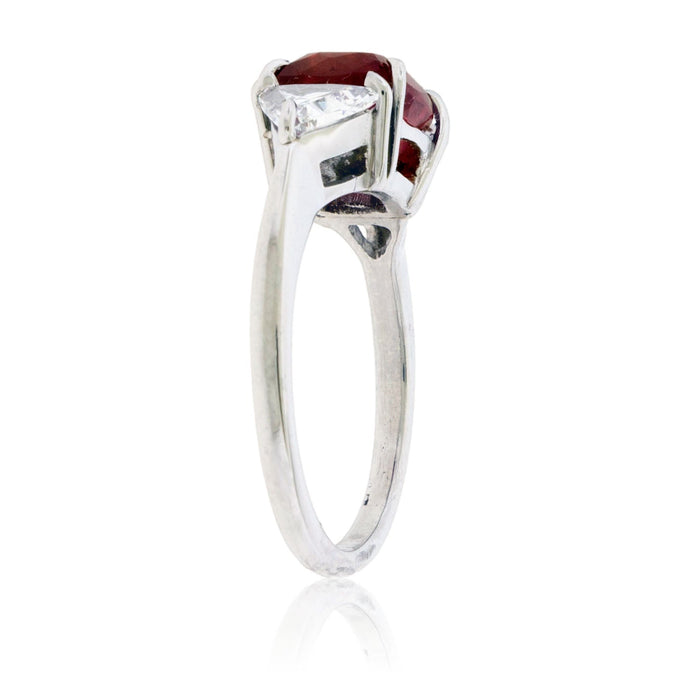 Step-Cut Red Emerald and Diamond Three Stone Ring - Park City Jewelers