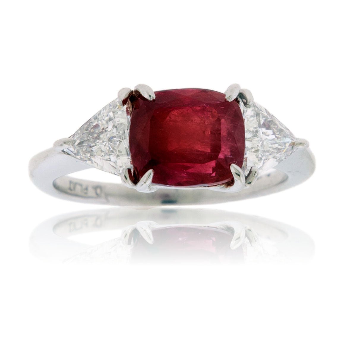Step-Cut Red Emerald and Diamond Three Stone Ring - Park City Jewelers