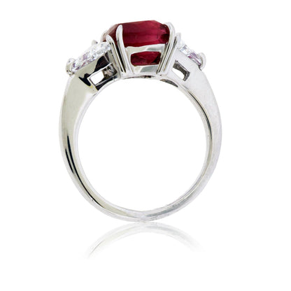 Step-Cut Red Emerald and Diamond Three Stone Ring - Park City Jewelers