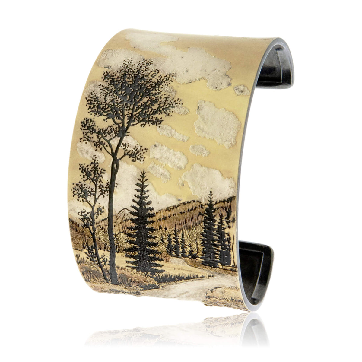 Sterling Silver & 18K Yellow Gold Meadows and Mountain Stream Cuff Bracelet - Park City Jewelers