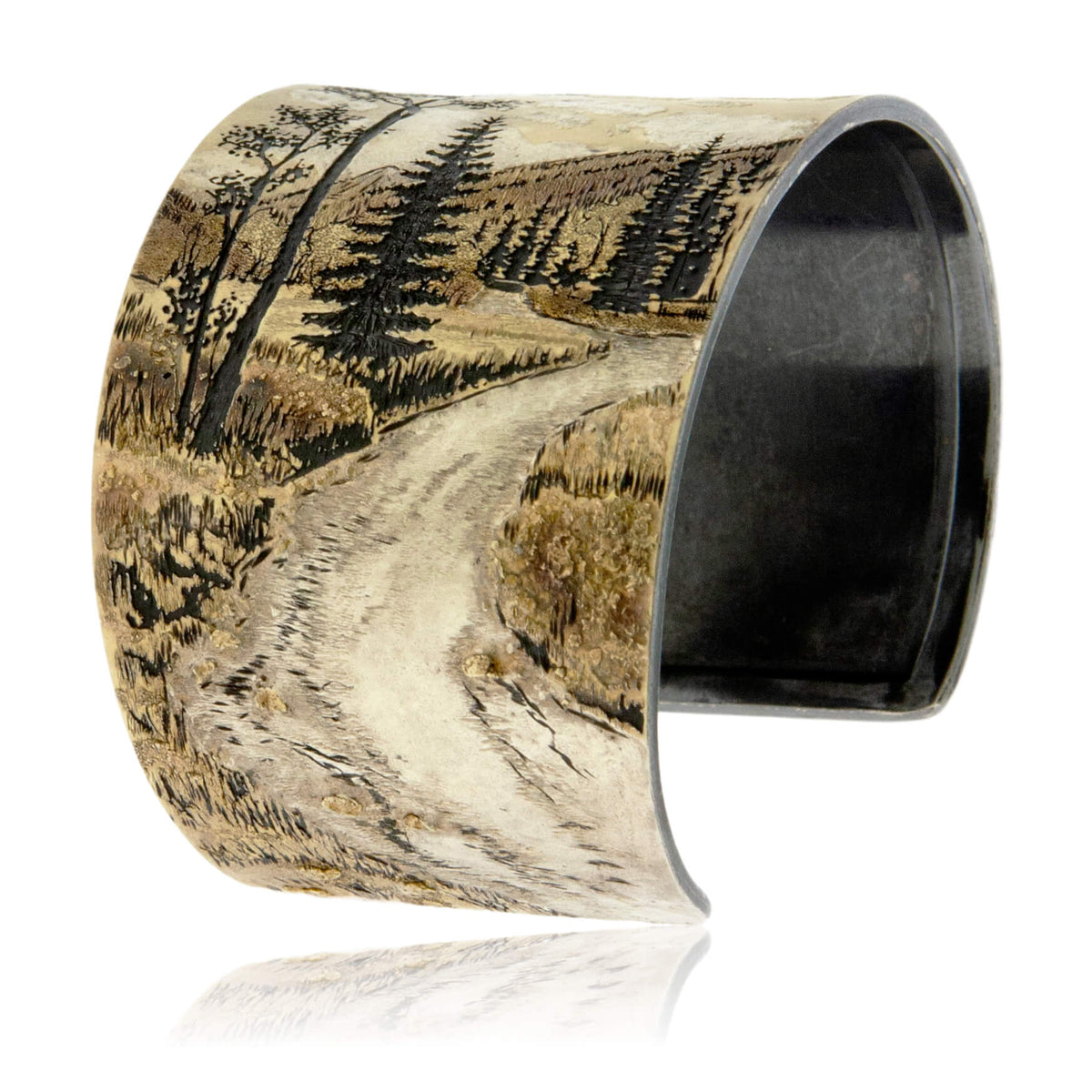 Sterling Silver & 18K Yellow Gold Meadows and Mountain Stream Cuff Bracelet - Park City Jewelers