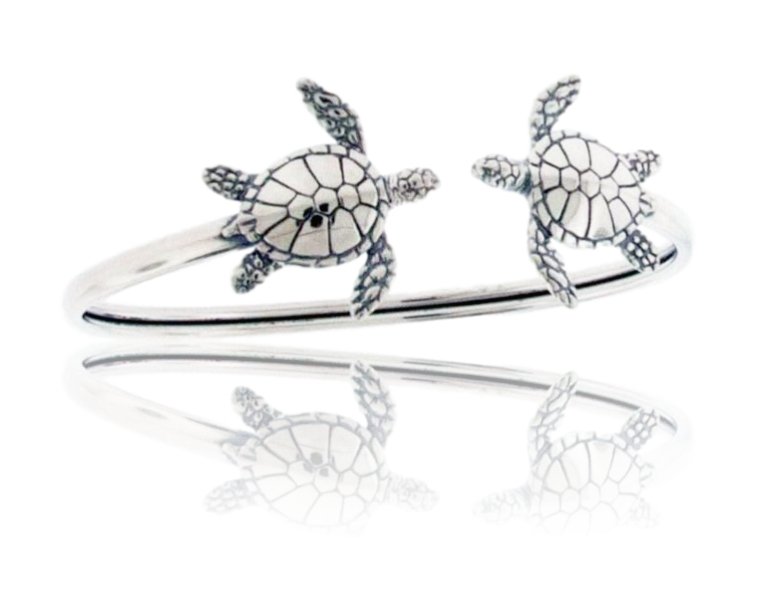 Sterling Silver Adjustable Swimming Turtle Cuff Bracelet - Park City Jewelers
