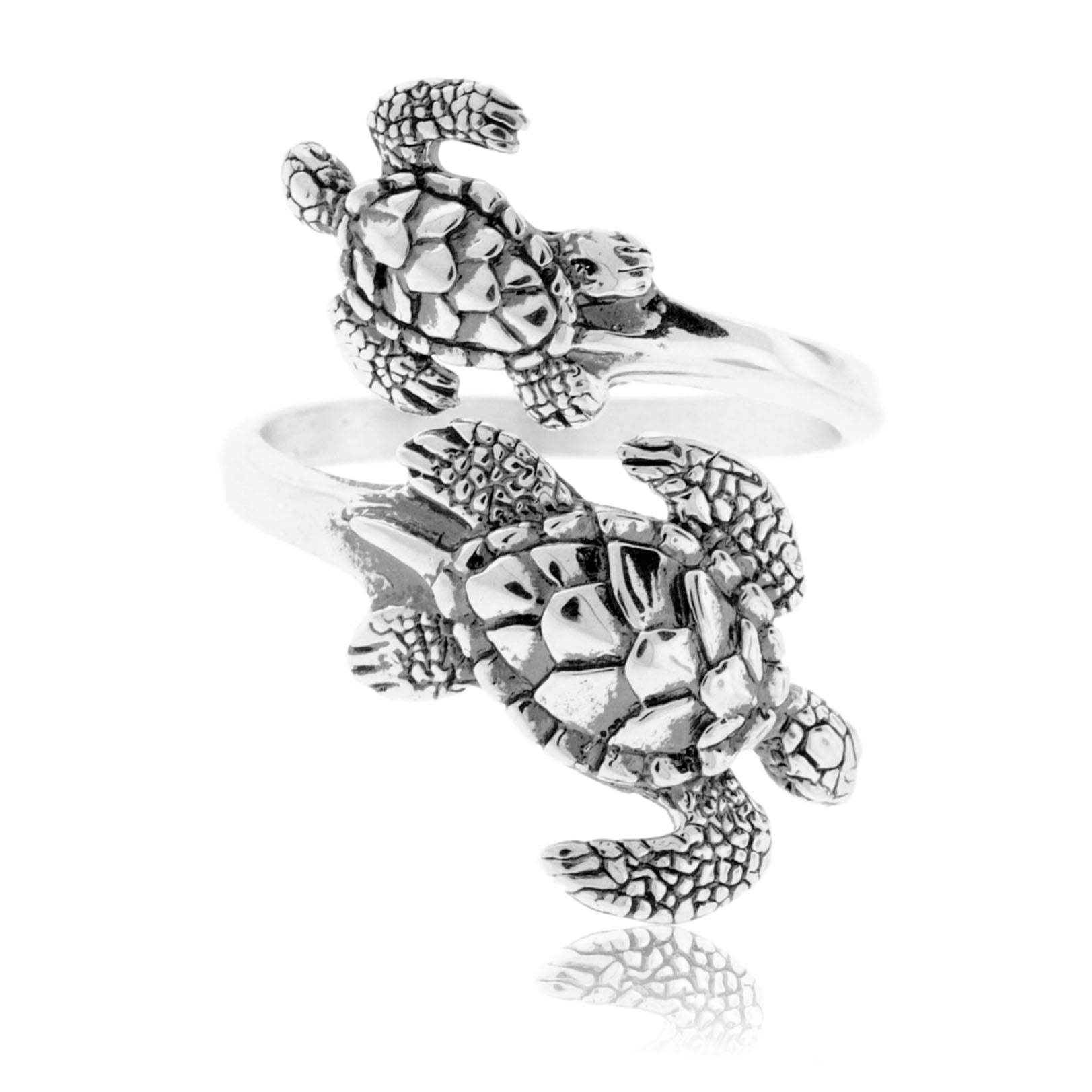 Sterling Silver Adjustable Swimming Turtle Ring