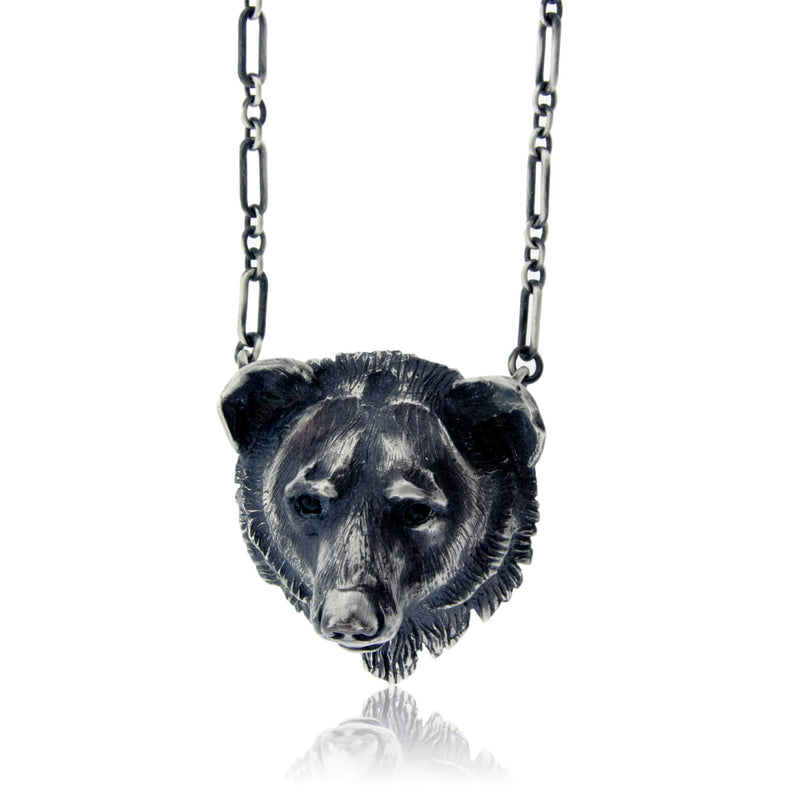 Sterling Silver Black Bear Head Pendant w/Chain - Park City Jewelers
