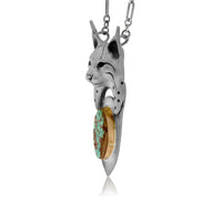 Sterling Silver Bobcat Head with Turquoise Cabochon Pendant w/Chain - Park City Jewelers