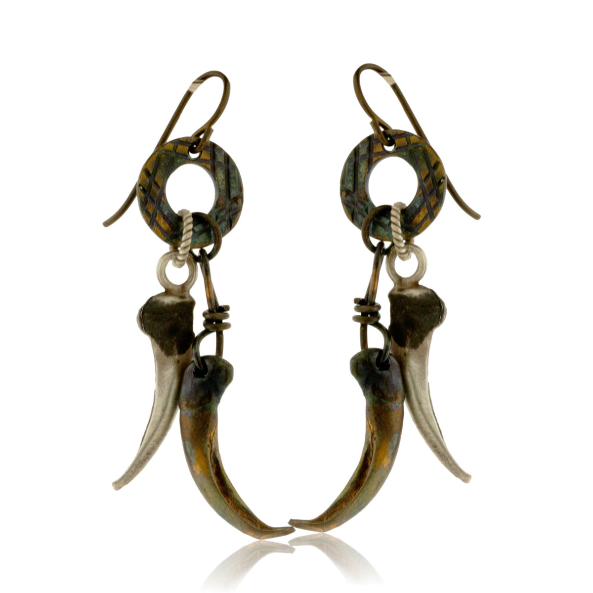 Sterling Silver & Bronze Claw Dangle Earrings