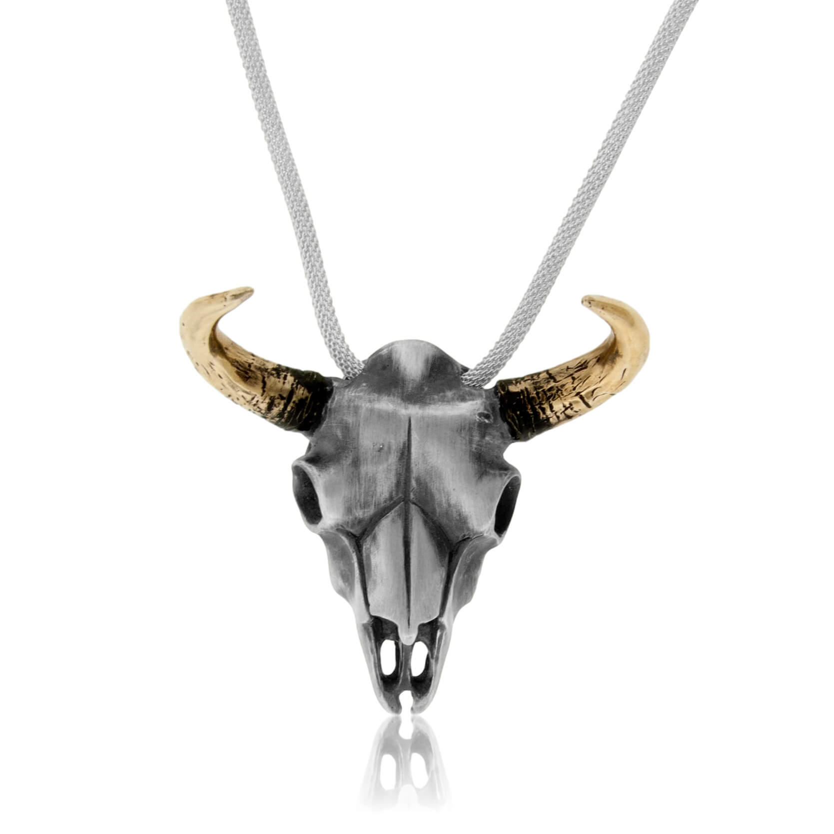 Sterling Silver Buffalo Skull with 14K Gold Horns Pendant - Park City Jewelers