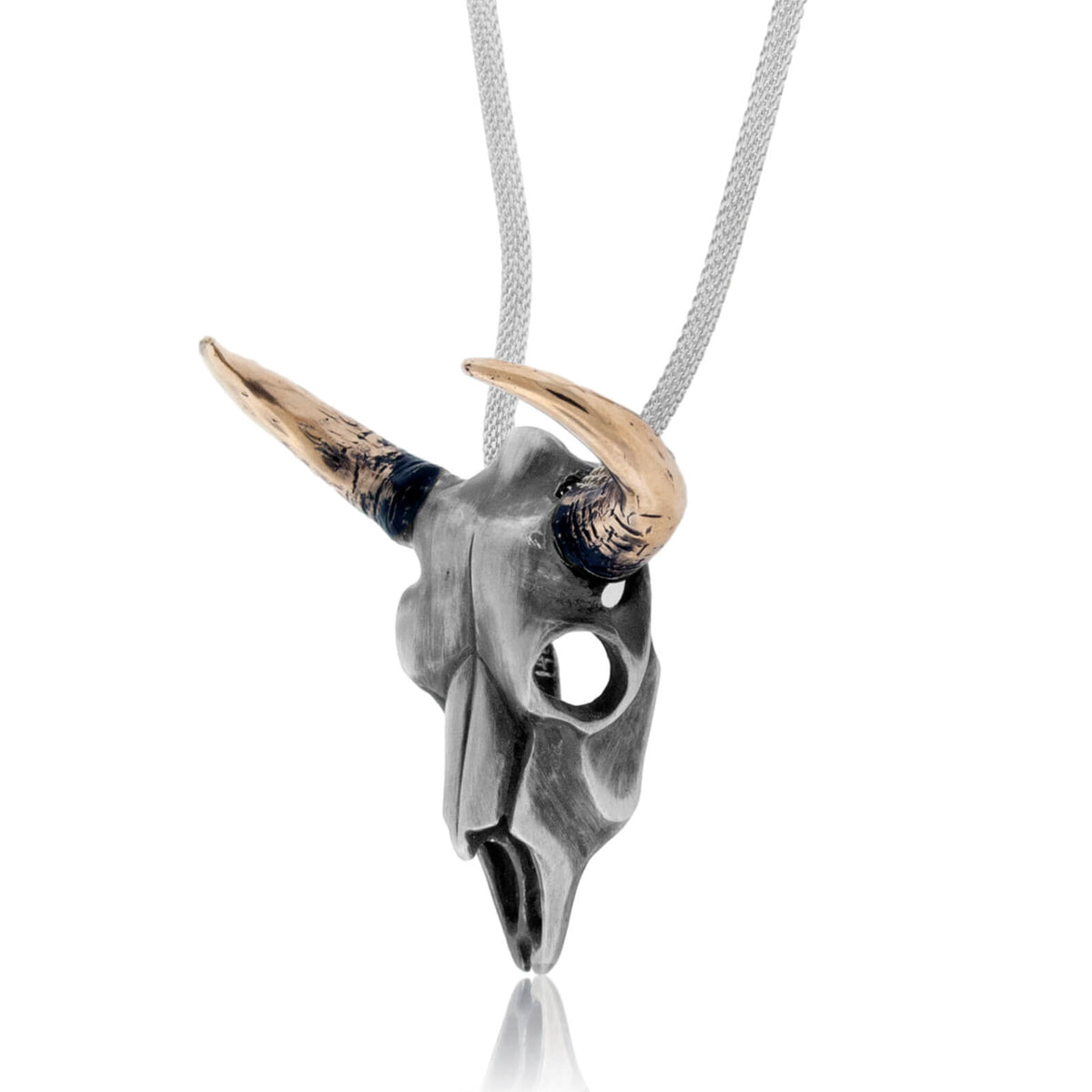Sterling Silver Buffalo Skull with 14K Gold Horns Pendant - Park City Jewelers