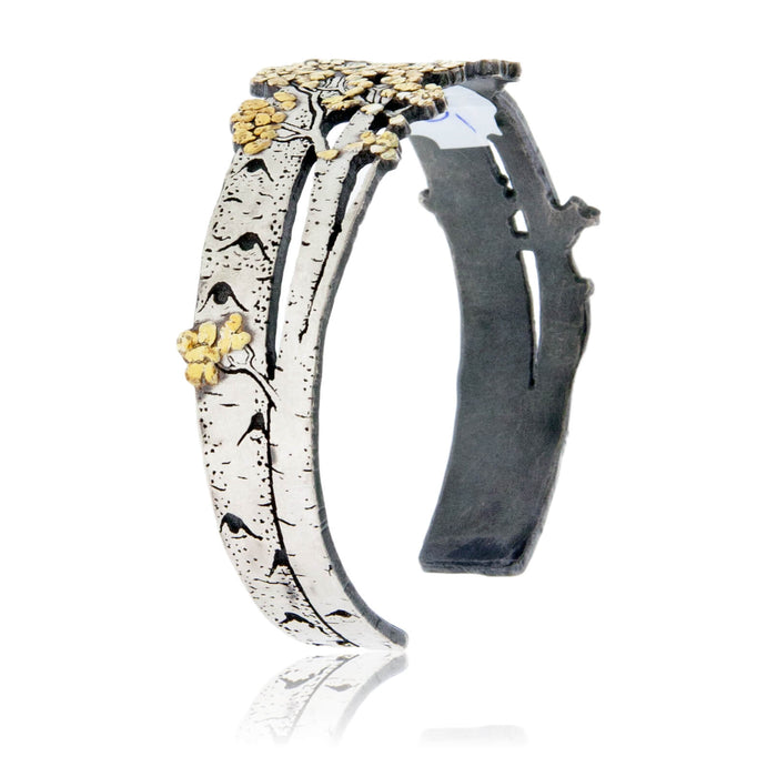 Sterling Silver & CA Gold Nugget Aspen Adorn Cuff Bracelet - Park City Jewelers