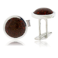 Sterling Silver Dinosaur Bone Cabochon Cuff Links - Park City Jewelers