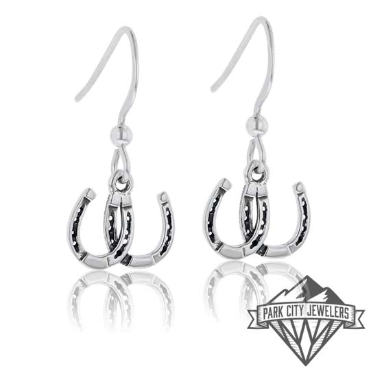 Sterling Silver Double Horse Shoe Dangle Earrings - Park City Jewelers