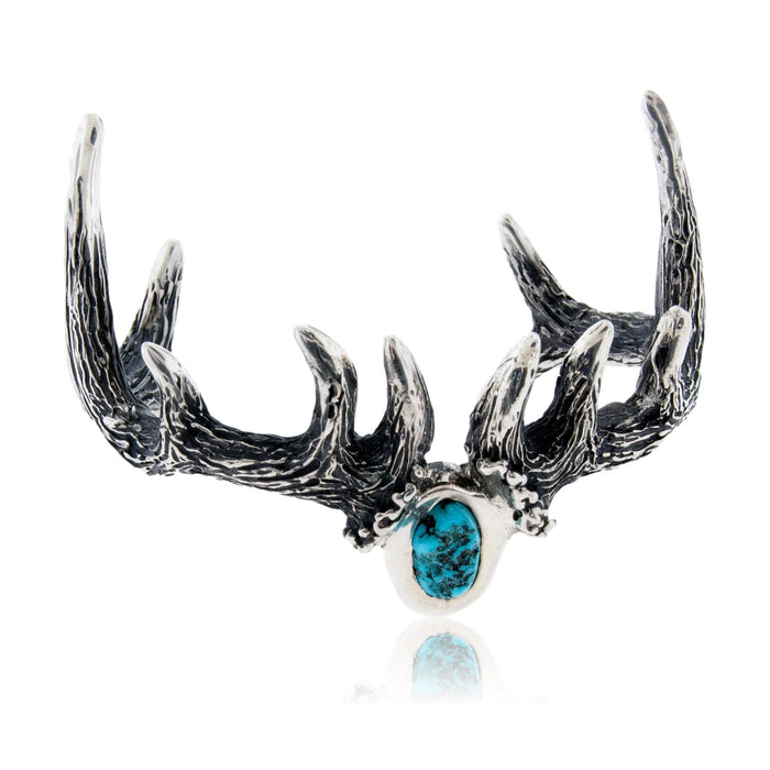 Sterling Silver European Mount Elk Skull with Turquoise Bracelet - Park City Jewelers