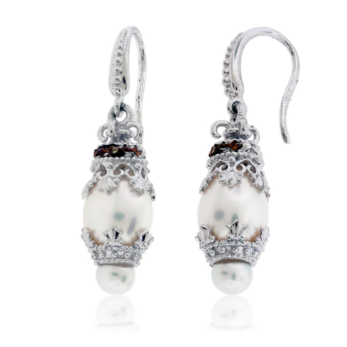 Sterling Silver & Gold Freshwater Pearl Dangle Earrings - Park City Jewelers