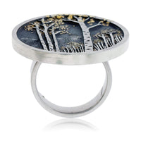 Sterling Silver & Gold Nugget Aspen Tree in Frame Ring - Park City Jewelers